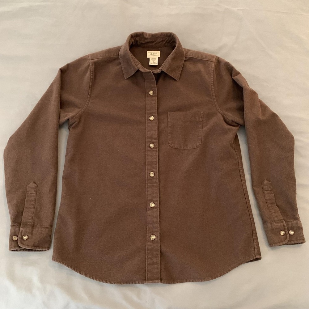 LL Bean Shirt Womens Small Brown Flannel Button Up Long Sleeve Pocket Casual